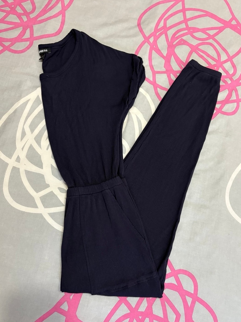 Express Navy Blue Short Sleeve Jumpsuit